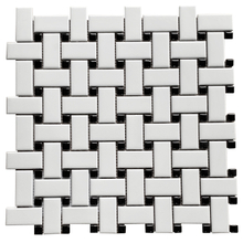 Satin Glazed White + Glossy Black Basketweave Porcelain Mosaic 000722