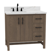 Solon 36-in Vanity Combo Antique Elm with Calacatta Sintered Stone Top