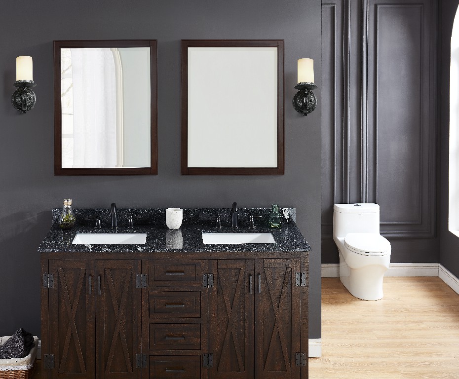 61-in Thunder Black Granite Double Sink Bathroom Vanity Top