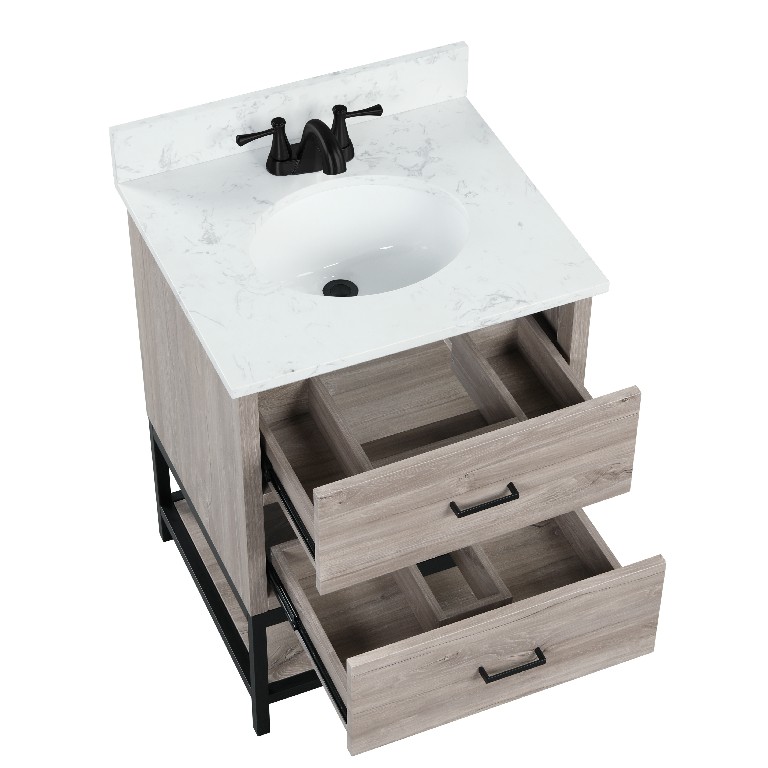 Hartley 24-in Vanity Combo In light Wood with Carrara White Engineered Stone Top