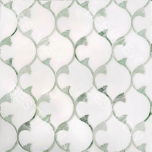 Thassos with New Green Marble Droplet Waterjet Mosaic 001337