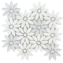 Whith Thassos Marble & Glass Interlocking Floral Mosaic 1003184