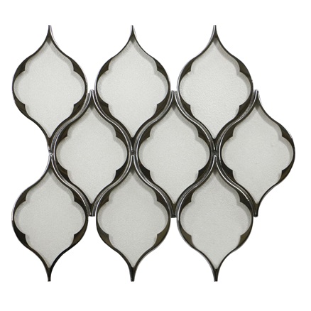 Silver Glass Mosaic with Silver Trim Feather Pattern 
