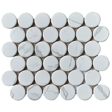 D 48mm Statuario White Inkjet Matte Glazed Penny Round Porcelain Mosaic 000724