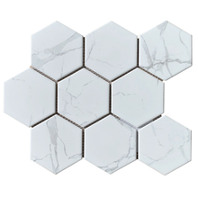 4" Hexagon Statuario White Inkjet Matte Glazed Porcelain Matte Mosaic 000725