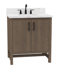 Solon 30-in Vanity Combo Antique Elm with Calacatta Sintered Stone Top