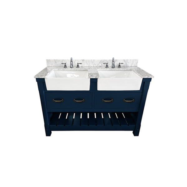 Farmington 60-in Vanity Combo in Navy Blue with Single Sink Bathroom Vanity with Engineered Stone Vanity Top- V1.0