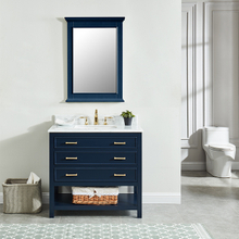 Manhattan 36-in Vanity Combo in Navy Blue with 1in Thichness Authentic Italian Carrara Marble Top - PlusV2.0