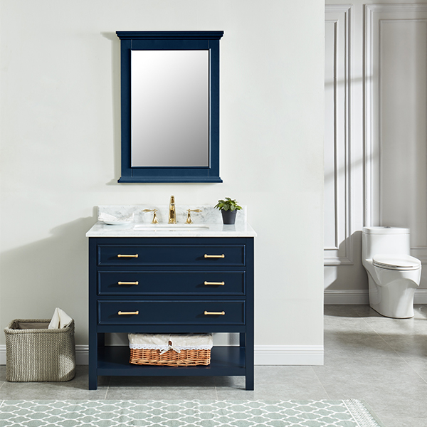 Manhattan 36-in Navy Blue Single Sink Bathroom Vanity with Carrara White Natural Marble Top- V1.0®