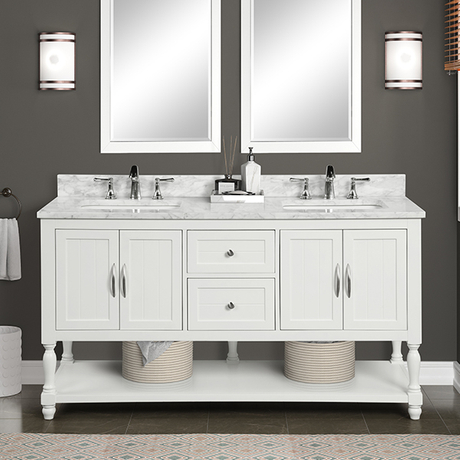 Elizabeth 60-in White Double Sink Bathroom Vanity with Carrara Marble Vanity Top- V1.0