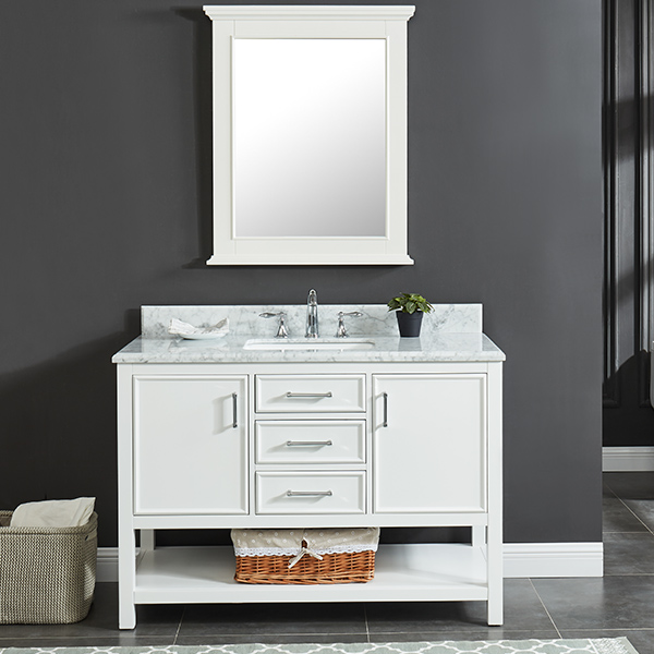 Manhattan 48-in Dove White Single Sink Bathroom Vanity with Carrara White Natural Marble Top- V1.0