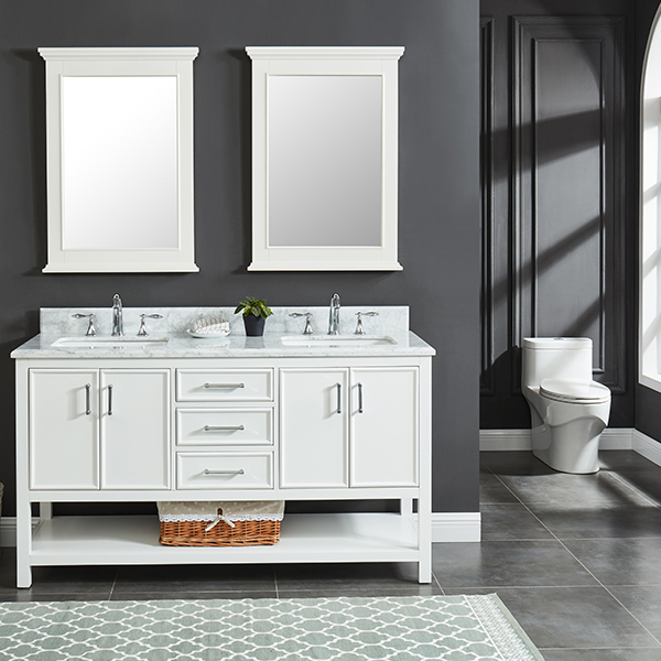 Manhattan 60-in Dove White Double Sink Bathroom Vanity with Carrara White Natural Marble Top- V1.0 ®