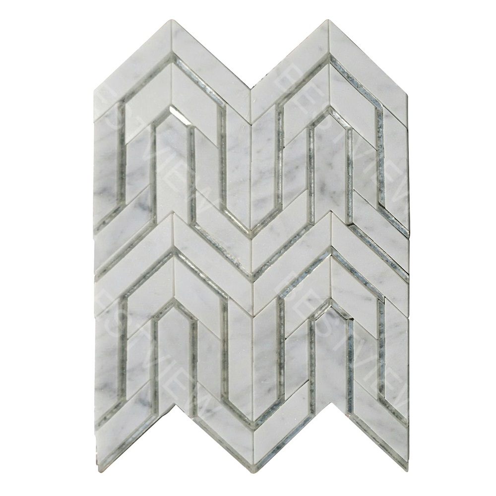 Carrara White with Antique Mirror Waterjet Mosaic Arrow 