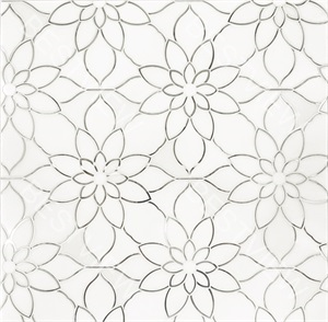 White Thassos With Mirror Waterjet Mosaic Flower Inlay