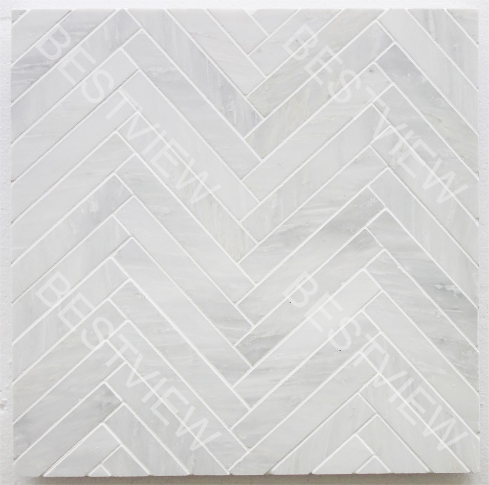 Oriental White Marble Mosaic Polished 1"×6" Herringbone 