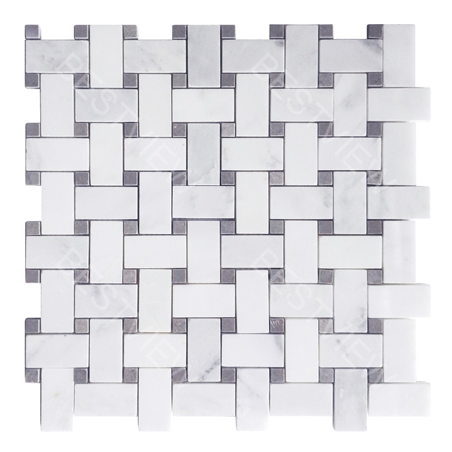 Oriental White With Gray Lady Mosaic Polished Basketweave