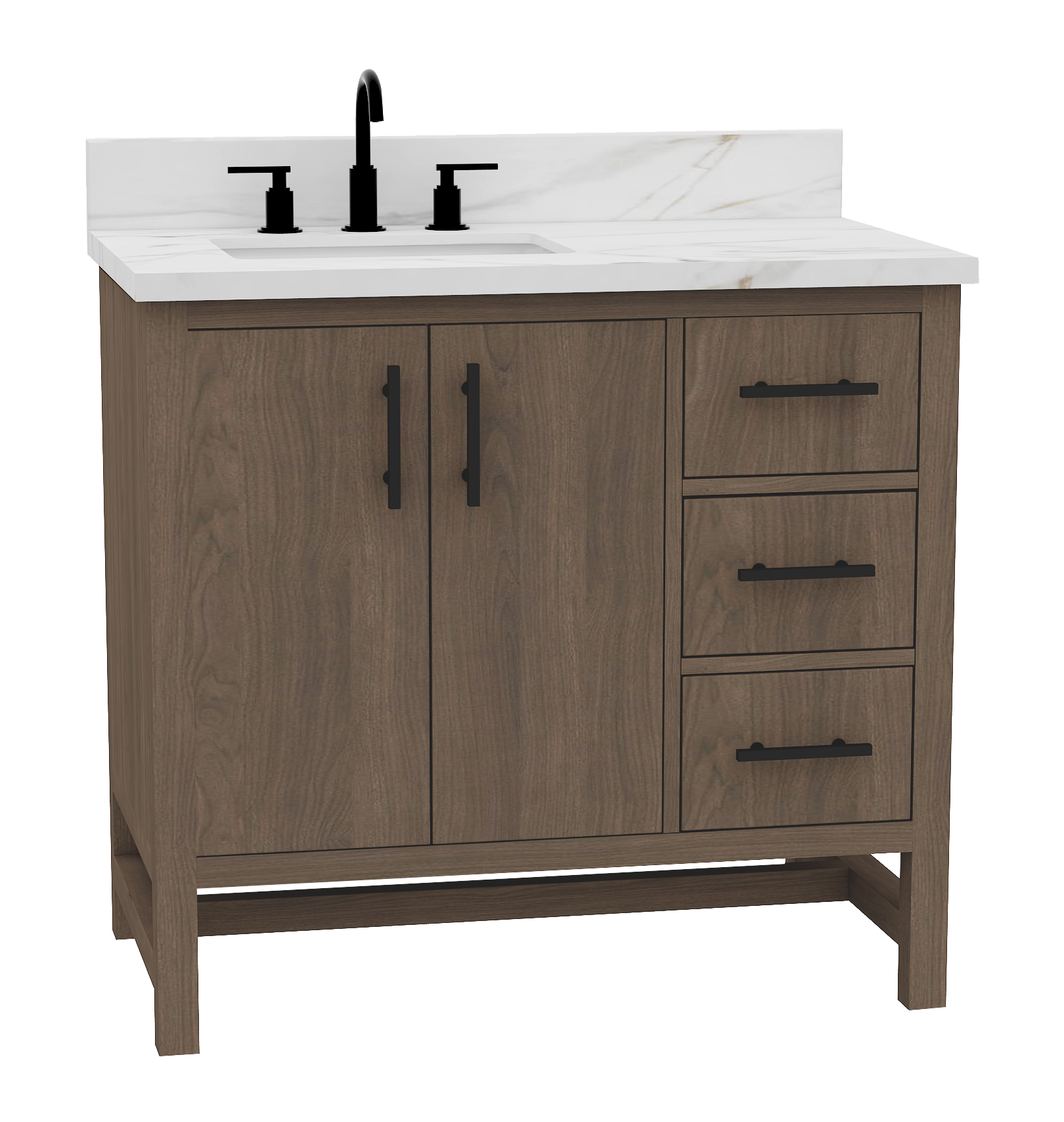 Solon 36-in Vanity Combo Antique Elm with Calacatta Sintered Stone Top