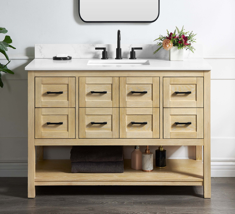 Lamoure 48-in Vanity Combo in Natural oak with Empir white quartz top