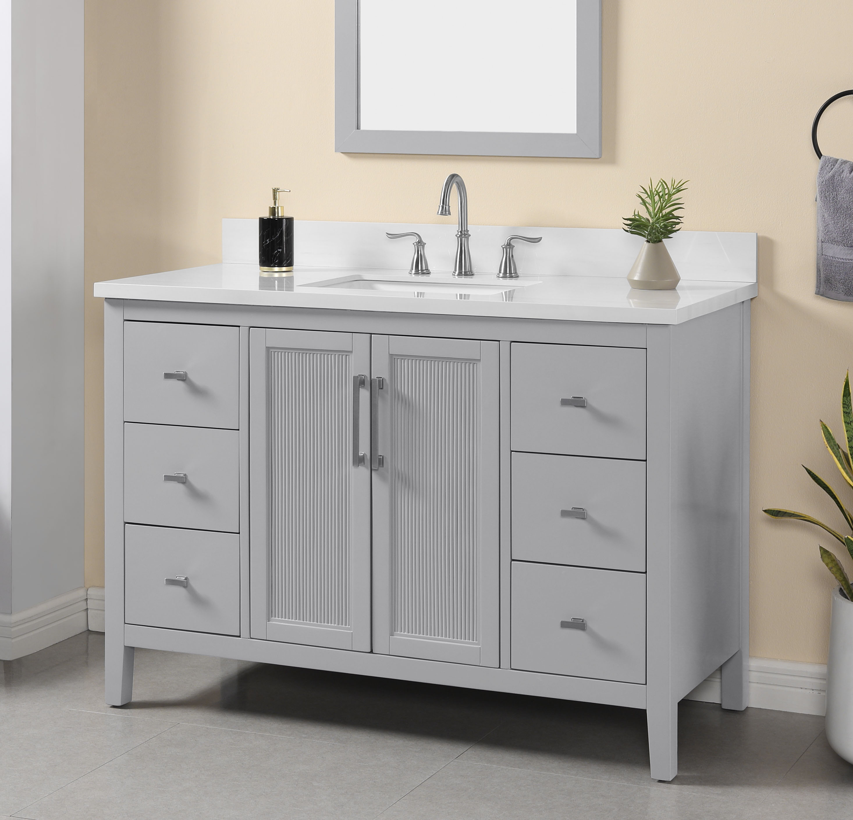 Hollister 48-in Vanity Combo in Light Gray with Sintered stone top
