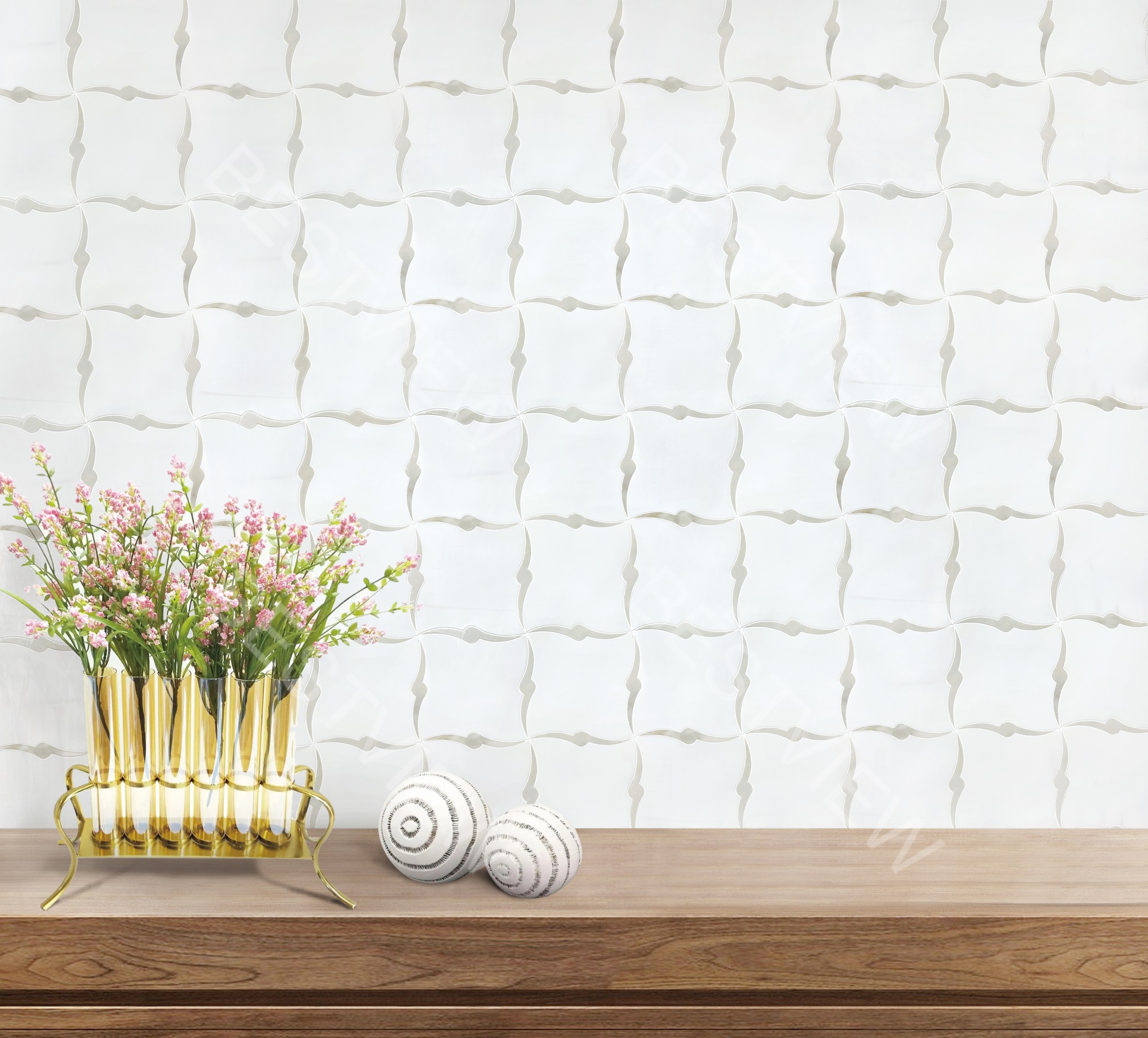 DOLOMITE WITH CALACATTA 3D WATERJET MOSAIC 000749