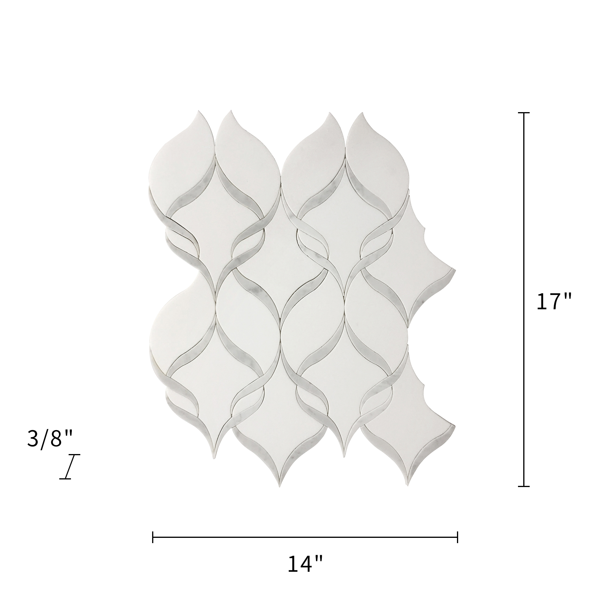 Carrara White & Thassos White Waterjet Mosaic Soft Ribbons