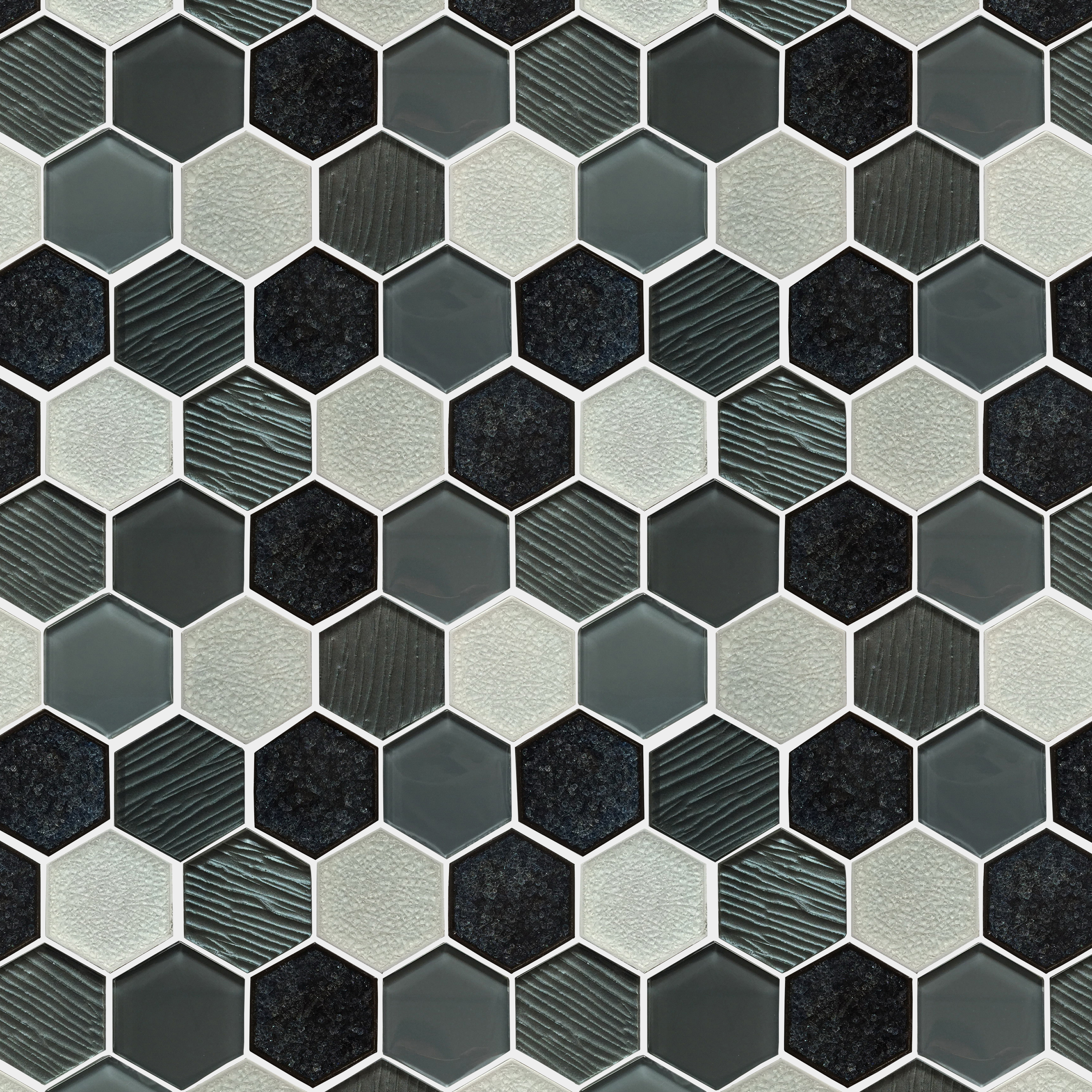 Palladian Gray - Glass & Porcelain 3” Hex Mix 