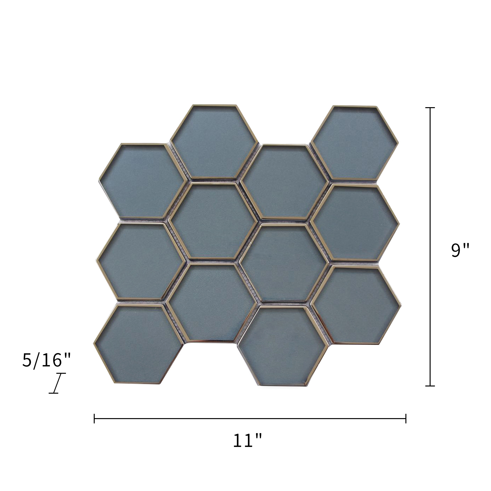  Dark Blue Glass Mosaic with Silver Edge Detail 3” Hexagon