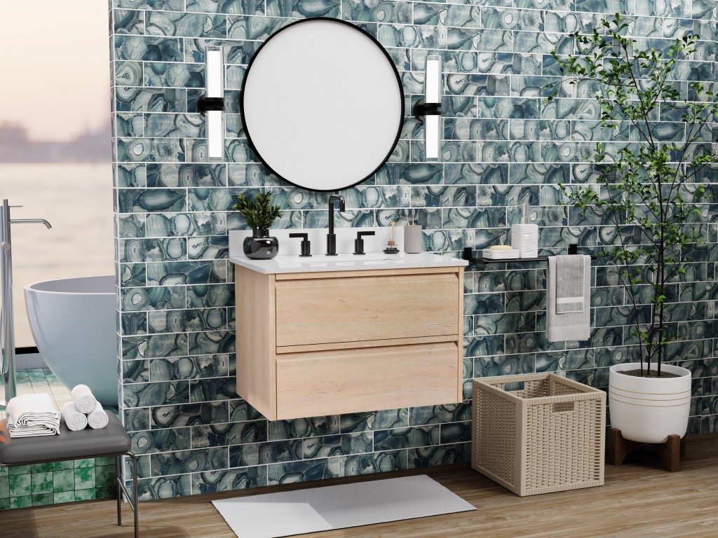 Avery30.5 -in Vanity Combo Natural Oak With White Quartz Top