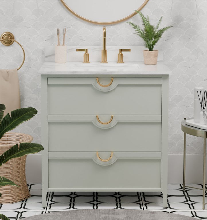 Yulan 30.5 -in Vanity Combo Green With White Quartz Top