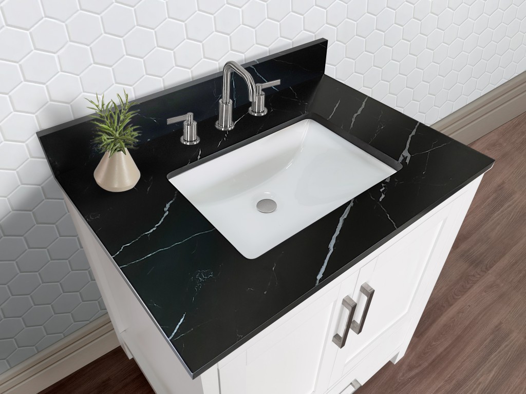 31-in Shakespeare Black Quartz Single Sink Bathroom Vanity Top