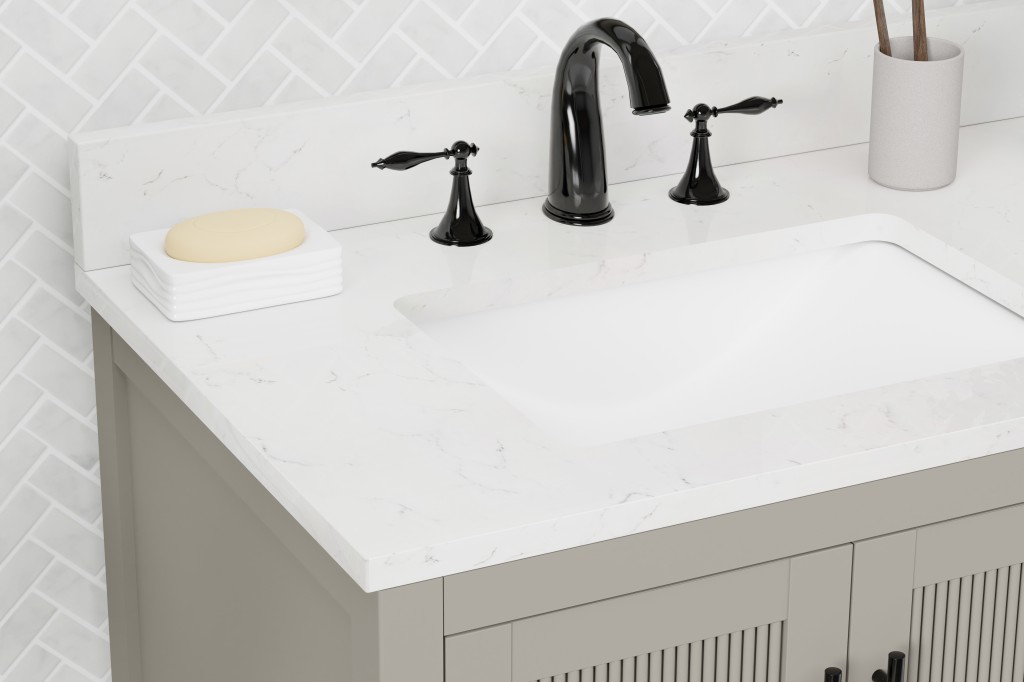 Beckville 60-in Vanity Combo Natural Wooden with White Quartz Top 