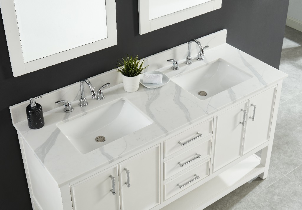 73-in Calacatta Quartz Double Sink Bathroom Vanity Top