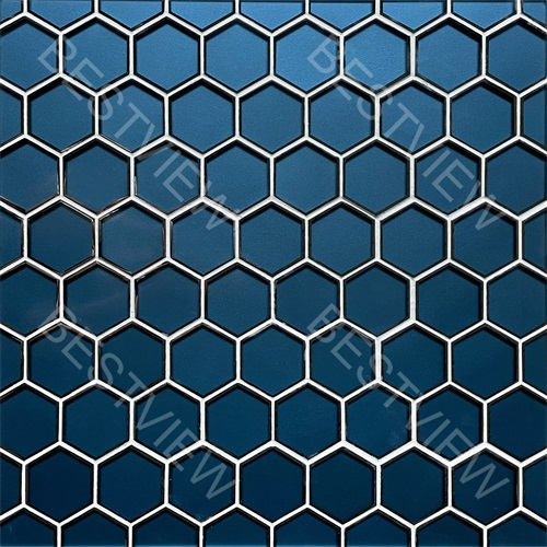  Dark Blue Glass Mosaic with Silver Edge Detail 3” Hexagon
