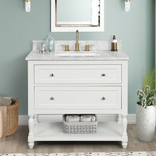 Elizabeth 36-in Vanity Combo in Dove White with 1in Thichness Authentic Italian Carrara Marble Top - V1.0