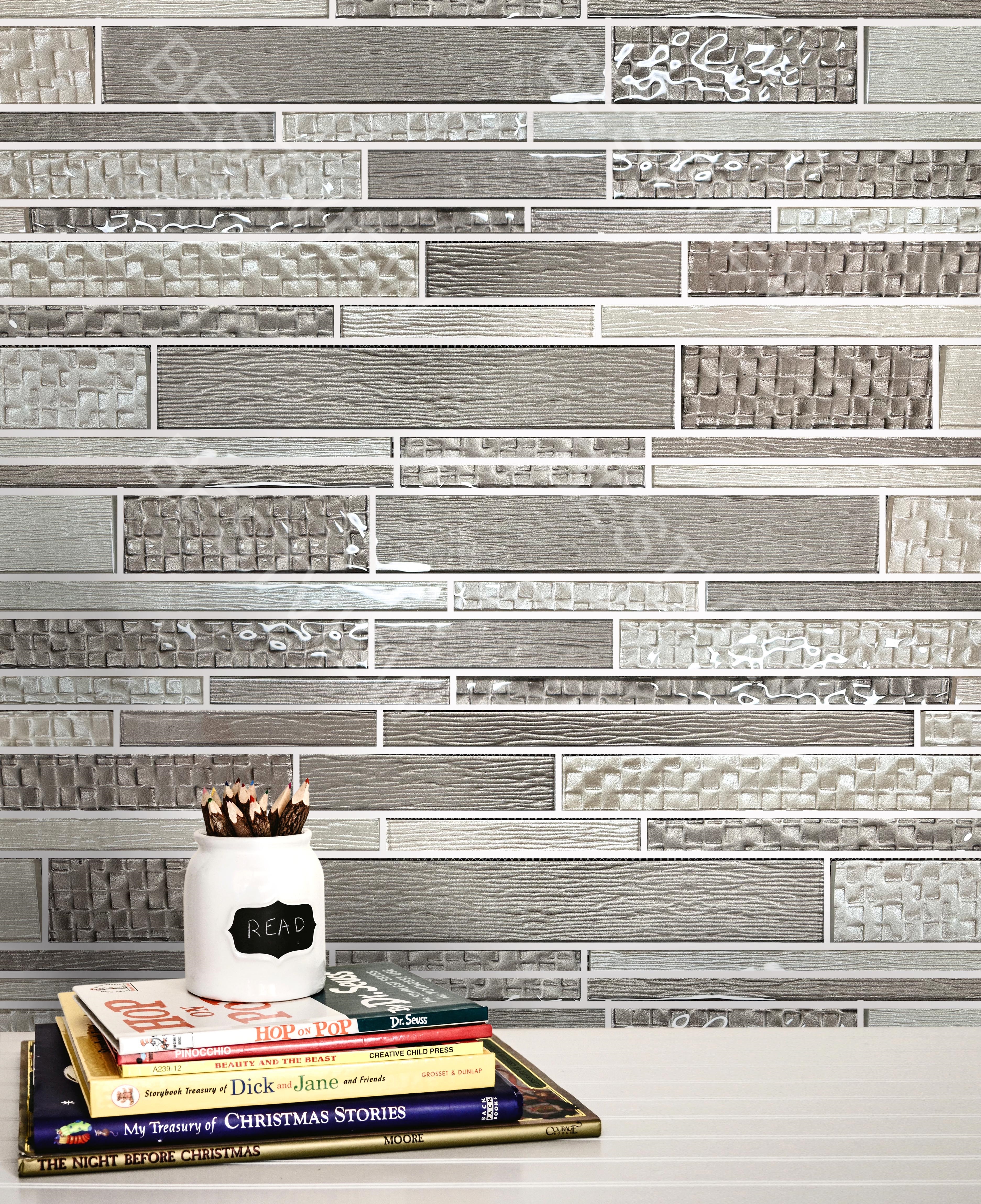 Mixed Neutrals Glass Mosaic Random Strip 