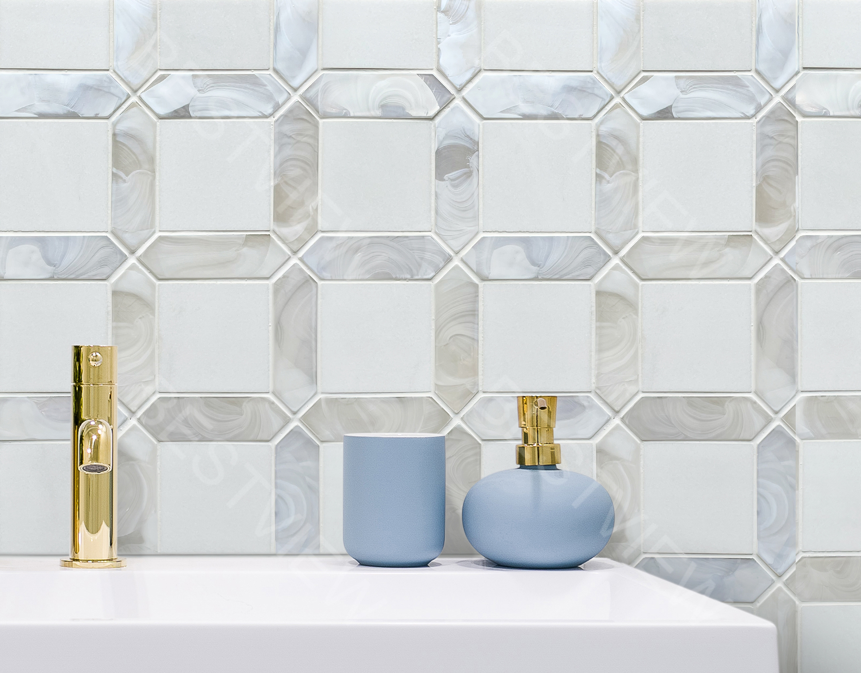 Thassos Marble And Hot Glass Mosaic 