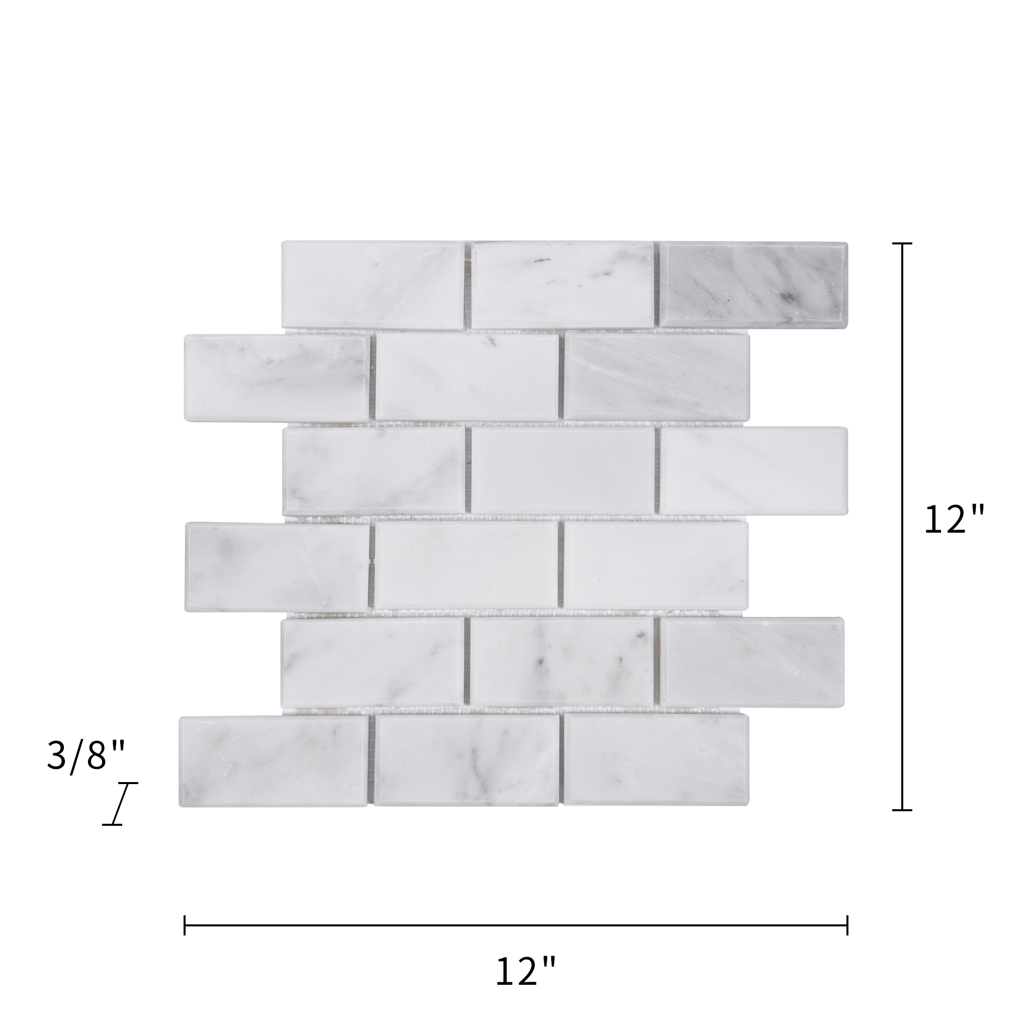 Oriental White Mosaic Polished 2"×4 " Bevel Brick Pattern 