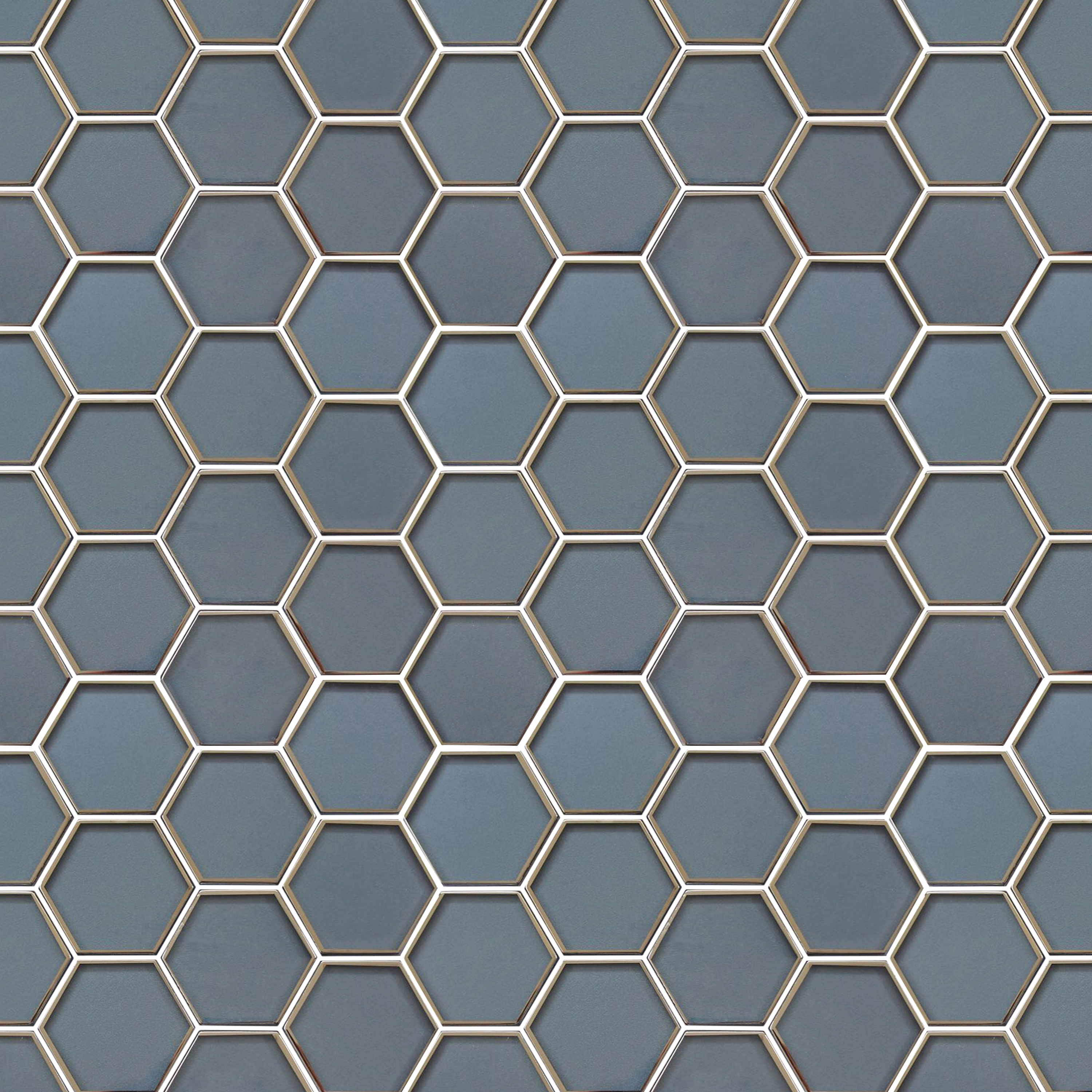  Dark Blue Glass Mosaic with Silver Edge Detail 3” Hexagon