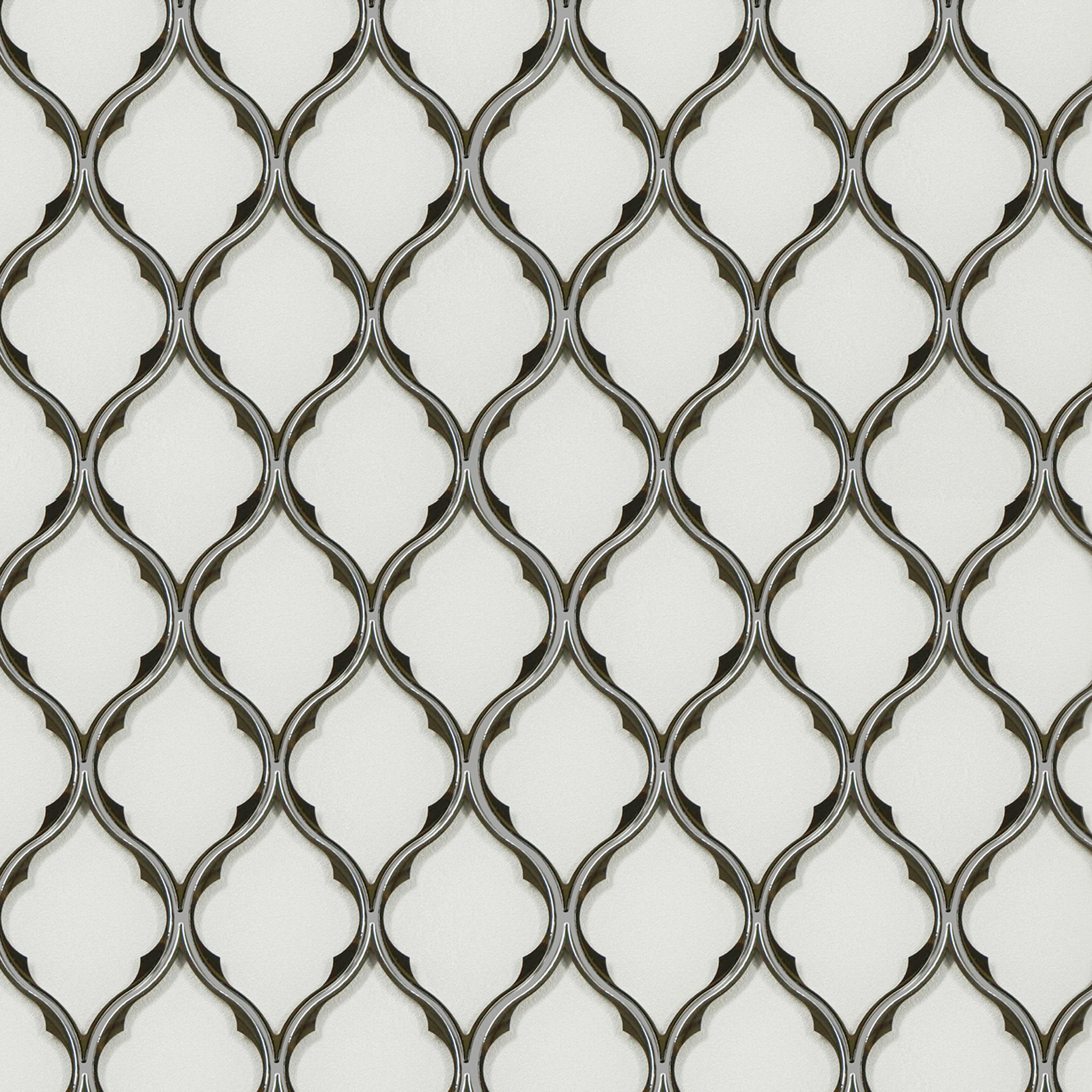 Silver Glass Mosaic with Silver Trim Feather Pattern 