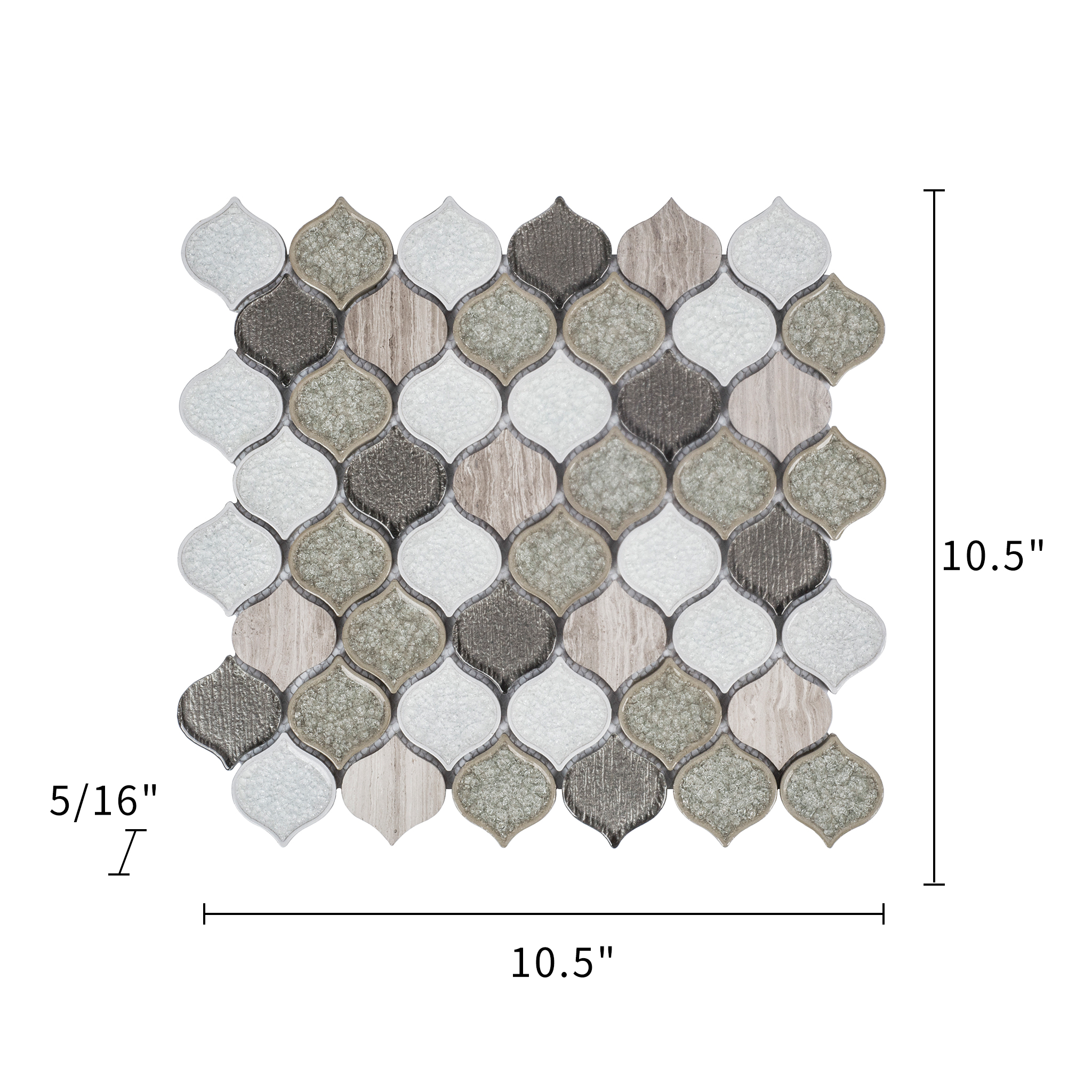  Wooden White & Crackle Mix Glass Mosaic Feather Pattern