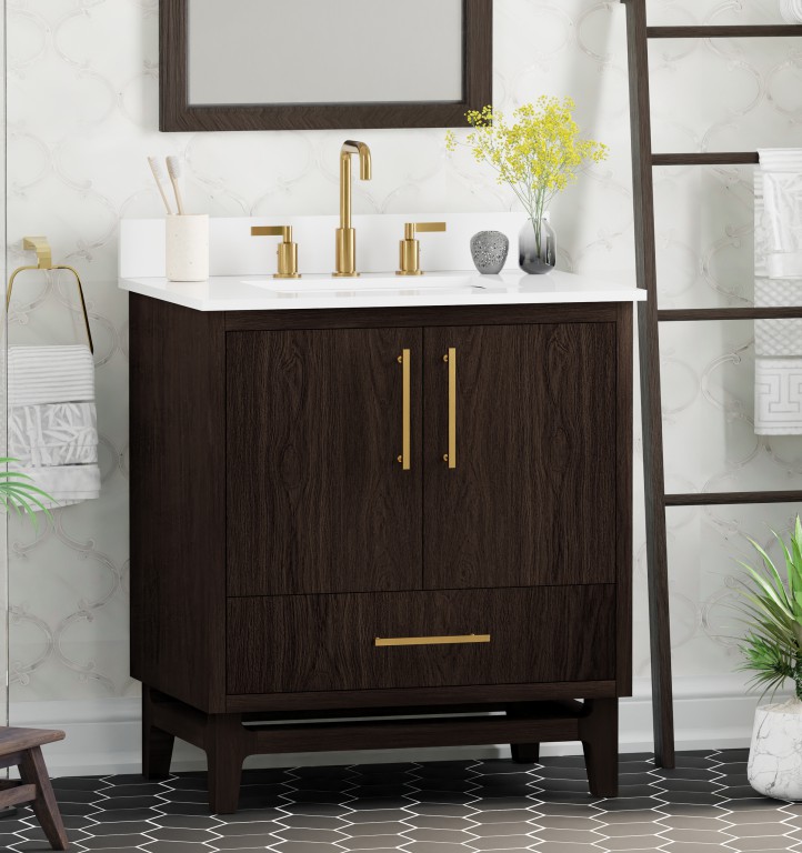 Warren 30.5 -in Vanity Combo Dark Walnut With White Quartz Top