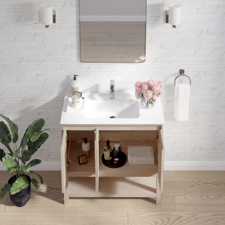Mena 36-in Vanity Natural Wood With Porcelain Top