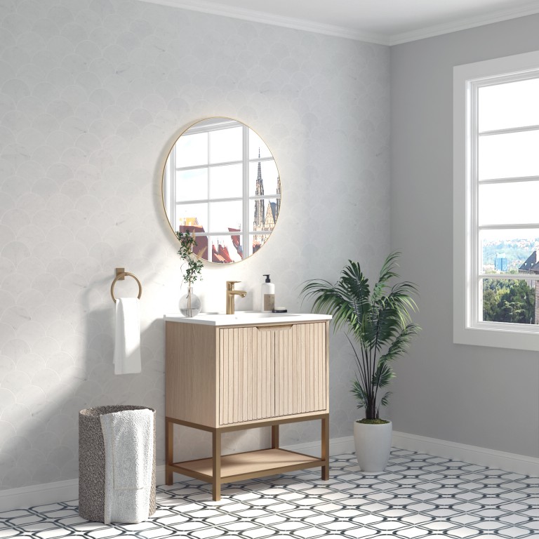 Moyers 30-in Vanity Combo Light Wooden with white Porcelain Top