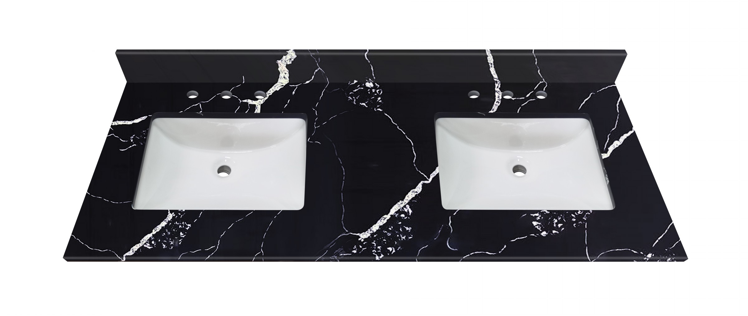 61-in Mersey Black Quartz Double Sink Bathroom Vanity Top