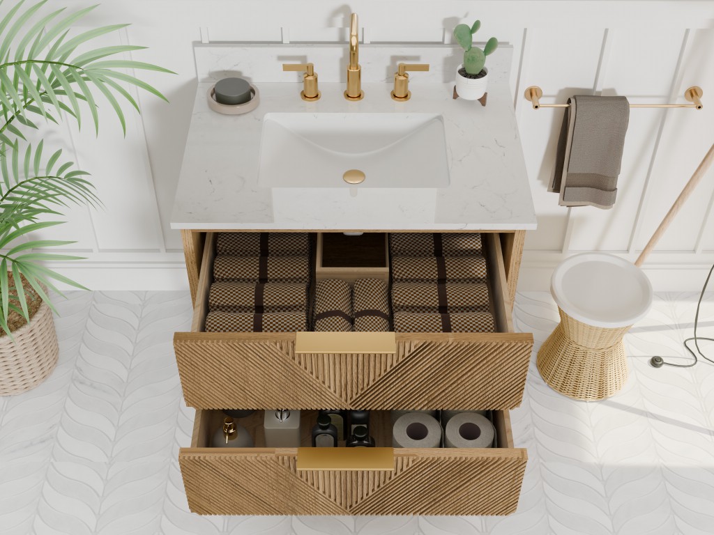 Waymart 30.5 -in Vanity Combo Brown Oak with White Quartz Top