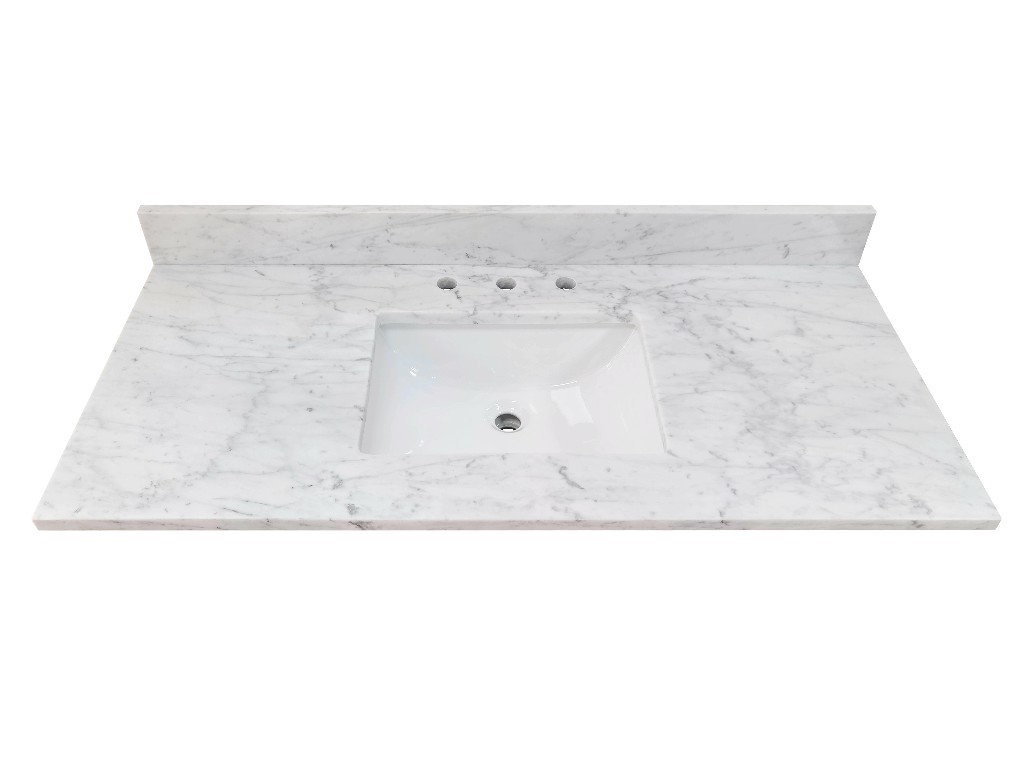 49 In. Bianco Carrara White Marble Vanity Top Premium 1 In. Thickness with White Sink