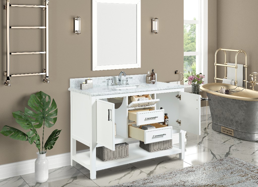 Manhattan 48-in Dove White Single Sink Bathroom Vanity with Carrara White Natural Marble Top- V1.0®