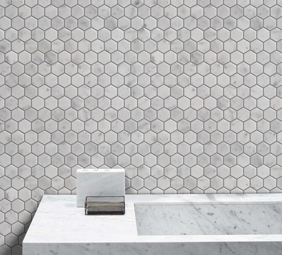  Carrara White Mosaic Polished 1" Hexagon