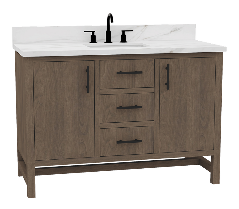 Solon 48-in Vanity Combo Antique Elm with Calacatta Sintered Stone Top