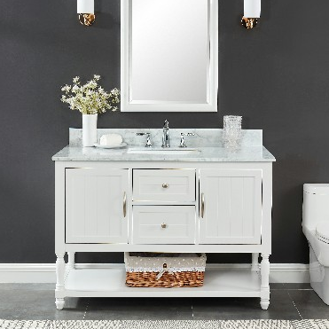 Elizabeth 48-in Vanity Combo in Dove White with 1in Thichness Authentic Italian Carrara Marble Top - PlusV2.0